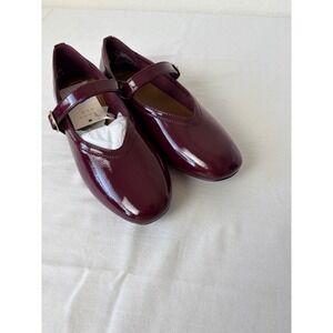 A New Day Elena burgundy Patent Mary Jane Flats Women Size 7 Buckle Strap Shoes